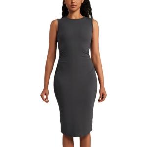 imageWomens Strechy Midi Bodycon Dress for Business Work Cocktai Party Sleeveless Ruched Pencil DressGrey