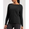 imageCotton Shirts Long Sleeve Workout Tee for Women Loose Fit Athletic Yoga TShirts Casual Boat Neck Fall TopsBlack