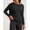 imageCotton Shirts Long Sleeve Workout Tee for Women Loose Fit Athletic Yoga TShirts Casual Boat Neck Fall TopsBlack