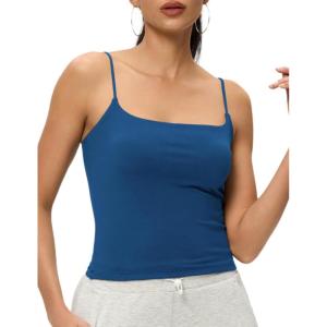 imageAJISAI 2025 Womens Camisole Tops Spaghetti Strap Tank Top Double Lined Adjustable Summer Crop TopsBlue
