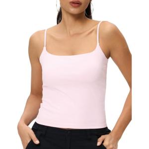 imageAJISAI 2025 Womens Camisole Tops Spaghetti Strap Tank Top Double Lined Adjustable Summer Crop TopsPink