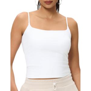 imageAJISAI 2025 Womens Camisole Tops Spaghetti Strap Tank Top Double Lined Adjustable Summer Crop TopsWhite