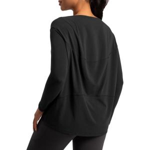 imageCotton Shirts Long Sleeve Workout Tee for Women Loose Fit Athletic Yoga TShirts Casual Boat Neck Fall TopsBlack