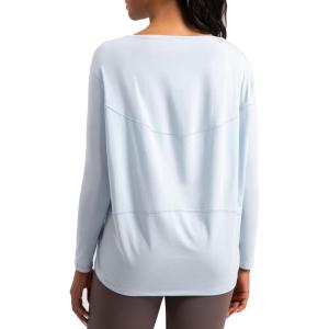 imageCotton Shirts Long Sleeve Workout Tee for Women Loose Fit Athletic Yoga TShirts Casual Boat Neck Fall TopsBlue
