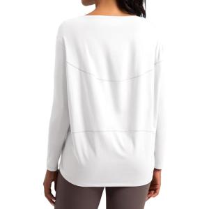 imageCotton Shirts Long Sleeve Workout Tee for Women Loose Fit Athletic Yoga TShirts Casual Boat Neck Fall TopsWhite