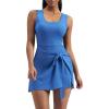 imageAJISAI Womens Summer Athletic Sleeveless Tennis Wrap Skirt Mini Dress Built in Shorts Golf Dress Workout Romper SkortBlue