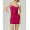 imageAJISAI Sexy Bodycon Mini Dress for Women 2025 Backless Padding Spaghetti Strap Ruched Club Party Short Dress Beach VacationRose Red