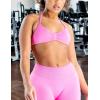 imageAJISAI Womens Halter Neck Padded Strappy Bra Seamless Sports Bras Backless Wireless with Removable Pads for Workout Gym YogaPink