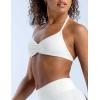 imageAJISAI Womens Halter Neck Padded Strappy Bra Seamless Sports Bras Backless Wireless with Removable Pads for Workout Gym YogaWhite