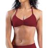 imageAJISAI Womens Halter Neck Padded Strappy Bra Seamless Sports Bras Backless Wireless with Removable Pads for Workout Gym YogaBurgundy