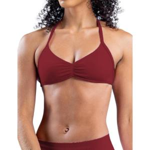 imageAJISAI Womens Halter Neck Padded Strappy Bra Seamless Sports Bras Backless Wireless with Removable Pads for Workout Gym YogaBurgundy