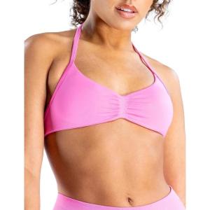 imageAJISAI Womens Halter Neck Padded Strappy Bra Seamless Sports Bras Backless Wireless with Removable Pads for Workout Gym YogaPink