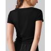 imageAJISAI Women Summer Soft Ribbed TShirts Side Ruched Short Sleeve Round Neck Tops Slim Fit Crop Basic Going Out TeesBlack