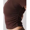 imageAJISAI Women Summer Soft Ribbed TShirts Side Ruched Short Sleeve Round Neck Tops Slim Fit Crop Basic Going Out TeesCoffee