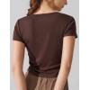 imageAJISAI Women Summer Soft Ribbed TShirts Side Ruched Short Sleeve Round Neck Tops Slim Fit Crop Basic Going Out TeesCoffee