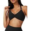 imageAJISAI Womens Halter Bikini Top Triangle V Neck Bathing Suit Top Low Impact Padded Sports Bra Active Black M
