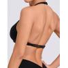 imageAJISAI Womens Halter Bikini Top Triangle V Neck Bathing Suit Top Low Impact Padded Sports Bra Active Black S