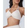 imageAJISAI Womens Halter Bikini Top Triangle V Neck Bathing Suit Top Low Impact Padded Sports Bra Ivory White M