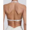 imageAJISAI Womens Halter Bikini Top Triangle V Neck Bathing Suit Top Low Impact Padded Sports Bra Ivory White M