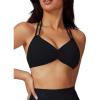 imageAJISAI Womens Halter Bikini Top Triangle V Neck Bathing Suit Top Low Impact Padded Sports Bra Active Black M