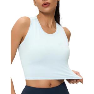 imageAJISAI Crop High Neck Tank Tops for Women Workout Yoga Racerback Lightweight Summer Slim Fit Sleeveless ShirtsBlue