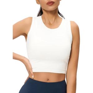 imageAJISAI Crop High Neck Tank Tops for Women Workout Yoga Racerback Lightweight Summer Slim Fit Sleeveless ShirtsWhite