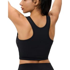 imageWomens Double Lined Workout Crop Tank Top UltraSoft Racerback Yoga Athletic Tops SleevelessBlack