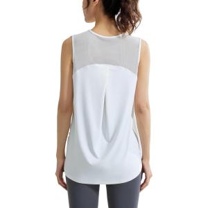 imageWomens Lightweight Workout Tops Mesh Tanks Active Sleeveless Yoga Tennis Shirts Athletic Running Clothes for WomenWhite