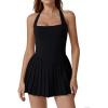 imageWomen Pleated Tennis Dress with Shorts Adjustable Strap Golf Dresses Athletic Workout Skort with PocketsBlack