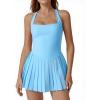 imageWomen Pleated Tennis Dress with Shorts Adjustable Strap Golf Dresses Athletic Workout Skort with PocketsLight Blue