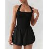 imageAJISAI Halter Athletic Romper with Shorts Workout Outfits with Pockets Casual One Piece Jumpsuits for Women 2025Black
