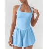 imageAJISAI Halter Athletic Romper with Shorts Workout Outfits with Pockets Casual One Piece Jumpsuits for Women 2025Light Blue