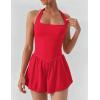 imageAJISAI Halter Athletic Romper with Shorts Workout Outfits with Pockets Casual One Piece Jumpsuits for Women 2025Red