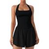 imageAJISAI Halter Athletic Romper with Shorts Workout Outfits with Pockets Casual One Piece Jumpsuits for Women 2025Black