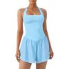 imageAJISAI Halter Athletic Romper with Shorts Workout Outfits with Pockets Casual One Piece Jumpsuits for Women 2025Light Blue