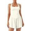 imageAJISAI Halter Athletic Romper with Shorts Workout Outfits with Pockets Casual One Piece Jumpsuits for Women 2025Offwhite
