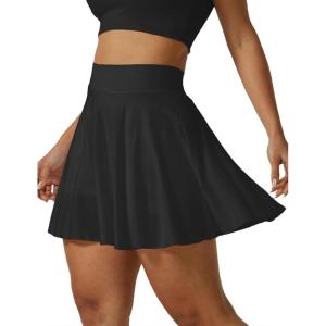 imageAJISAI Seamless Tennis Skirt for Women Pleated Athletic Skirts with Shorts Pockets High Waisted Golf Skort for WorkoutBlack