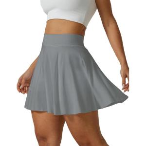 imageAJISAI Seamless Tennis Skirt for Women Pleated Athletic Skirts with Shorts Pockets High Waisted Golf Skort for WorkoutGrey