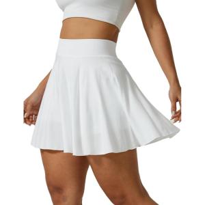 imageAJISAI Seamless Tennis Skirt for Women Pleated Athletic Skirts with Shorts Pockets High Waisted Golf Skort for WorkoutWhite