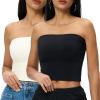 image2 Pack Womens Lined Tube Tops Going Out Crop Tops Strapless Tank Summer Black Cream M