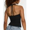 imageAJISAI Womens Adjustable Halter Tie Tank Top 2025 Y2K Double Lined Side Split Backless Camisole Black L