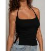 imageAJISAI Womens Adjustable Halter Tie Tank Top 2025 Y2K Double Lined Side Split Backless Camisole Black S