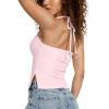 imageAJISAI Womens Adjustable Halter Tie Tank Top 2025 Y2K Double Lined Side Split Backless Camisole Pink M