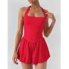 imageAJISAI Halter Athletic Romper with Shorts Workout Outfits with Pockets Casual One Piece Jumpsuits for Women 2025Classic Red
