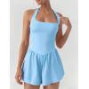 imageAJISAI Halter Athletic Romper with Shorts Workout Outfits with Pockets Casual One Piece Jumpsuits for Women 2025Sky Blue