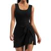 imageAJISAI Womens Summer Athletic Sleeveless Tennis Wrap Skirt Dress Built in Shorts Golf Dress Workout Romper Skort Black S
