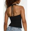 imageAJISAI Womens Adjustable Halter Tie Tank Top 2025 Y2K Double Lined Side Split Backless CamisoleAblack