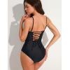 imageAJISAI Women One Piece Tummy Control Swimsuit Slimming Ruched Backless Bathing Suit Padded SwimwearBlack Detail