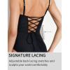 imageAJISAI Women One Piece Tummy Control Swimsuit Slimming Ruched Backless Bathing Suit Padded SwimwearBlack Vneck