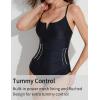 imageAJISAI Women One Piece Tummy Control Swimsuit Slimming Ruched Backless Bathing Suit Padded SwimwearBlack Vneck
